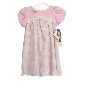 Memories Size 4 By Michael Pink Floral Baby Dress With Lace & Puff Sleeves